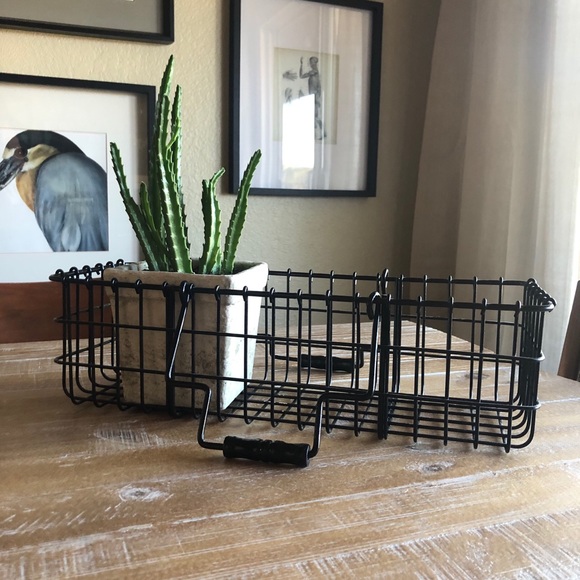 Vintage Black Metal Wire Basket with Handles